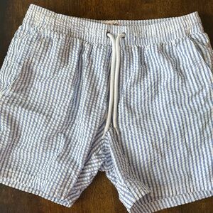 J.Crew. Men’s Medium, Blue and White Seersucker Swim Shorts